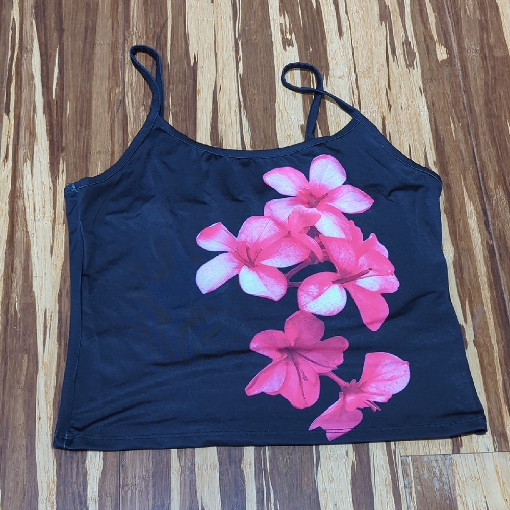 Madden Girl Black Tankini with Pink Floral Design